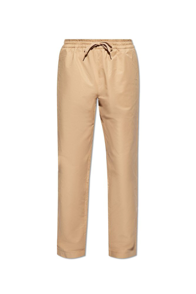 Shop Moschino Logo Embroidered Drawstring Trousers In Beige