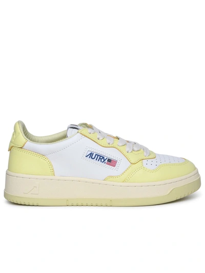 Shop Autry 'medalist' Yellow Leather Sneakers