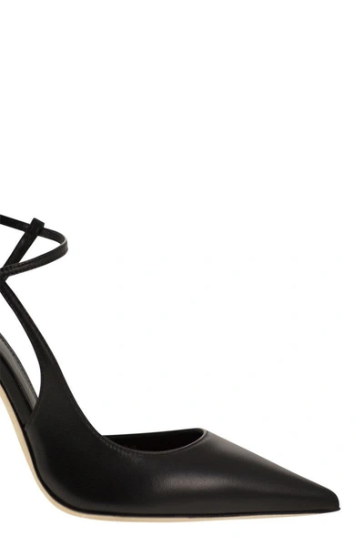 Shop Elisabetta Franchi Leather Slingback With Logo Heel In Black