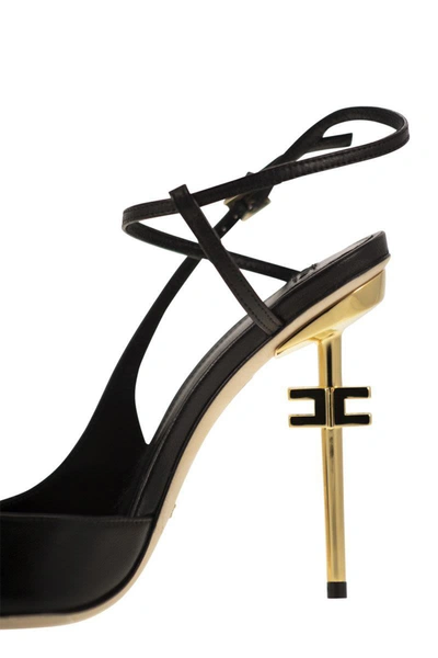 Shop Elisabetta Franchi Leather Slingback With Logo Heel In Black