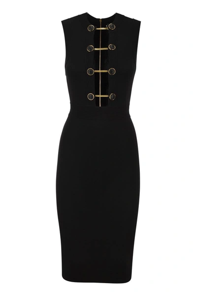 Shop Elisabetta Franchi Viscose Midi Dress With Twin Buttons In Black