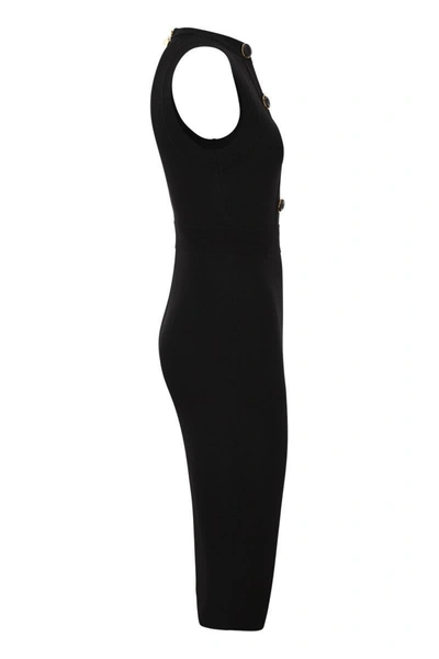 Shop Elisabetta Franchi Viscose Midi Dress With Twin Buttons In Black