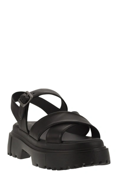 Shop Hogan Leather Sandal With Midsole In Black