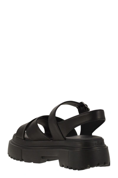 Shop Hogan Leather Sandal With Midsole In Black