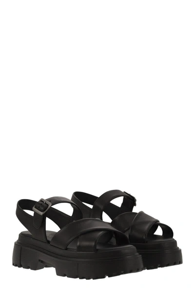 Shop Hogan Leather Sandal With Midsole In Black