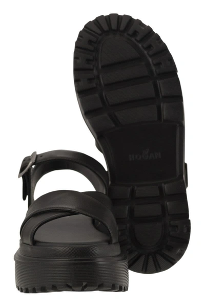 Shop Hogan Leather Sandal With Midsole In Black