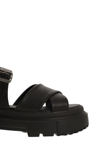 Shop Hogan Leather Sandal With Midsole In Black