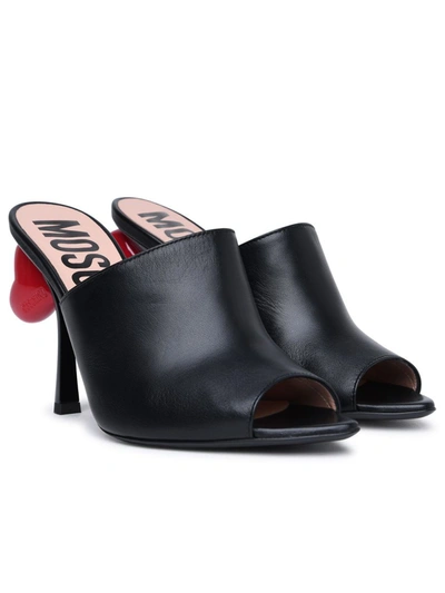 Shop Moschino Black Leather Sandals