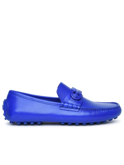 Shop Ferragamo Salvatore  'graceful' Blue Leather Loafers