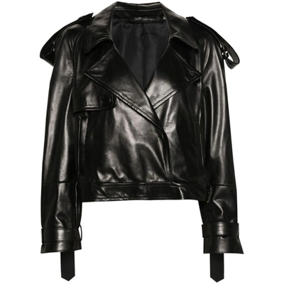 Shop Santoro Leather Outerwears In Black