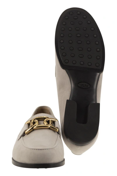 Shop Tod's Moccasin In Nubuck With Metal Chain In Grey