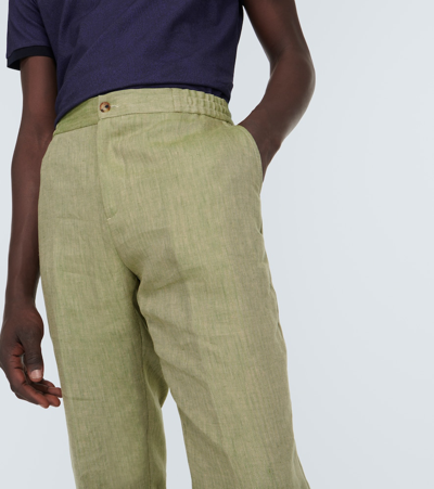 Shop Etro Linen Straight Pants In Pink