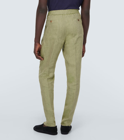 Shop Etro Linen Straight Pants In Pink
