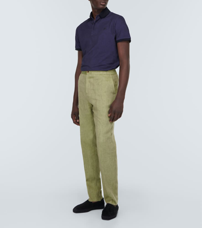 Shop Etro Linen Straight Pants In Pink