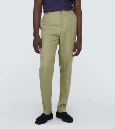 Shop Etro Linen Straight Pants In Pink