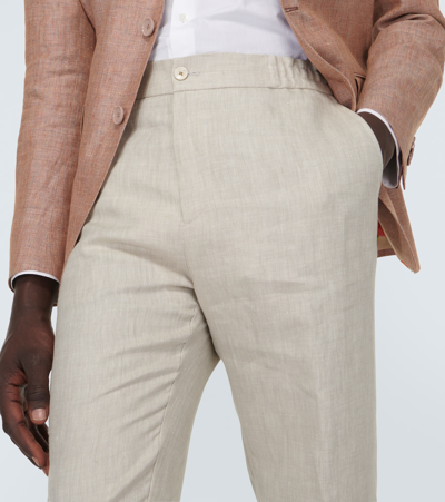 Shop Etro Linen Straight Pants In White