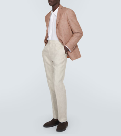 Shop Etro Linen Straight Pants In White