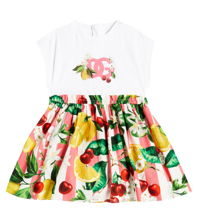 Shop Dolce & Gabbana Baby Cotton Shirt Dress And Bloomers Set In Multicoloured