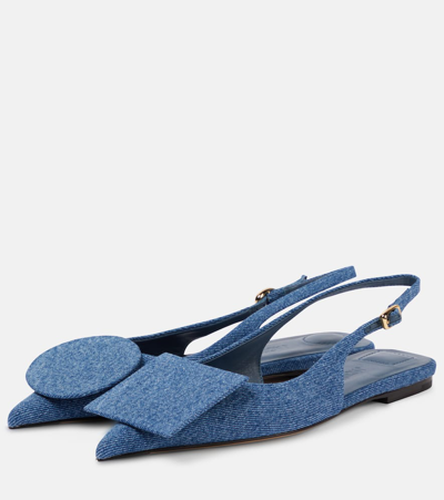 Jacquemus Duelo Slingback Denim Flats In Blue