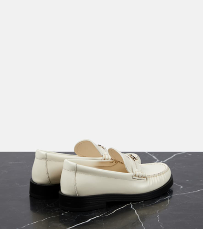 Shop Jimmy Choo Addie Logo Leather Loafers In White
