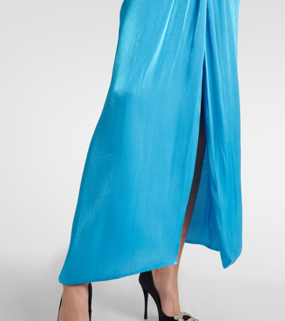 Shop Costarellos Roanna Draped Lamé Georgette Gown In Blue