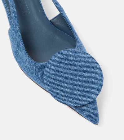 Jacquemus Block Heel Denim Texture Pointed Toe Slingback In Blue