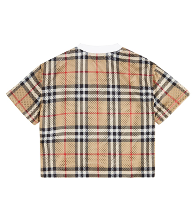Burberry Beige T-shirt For Baby Boy With Iconic Vintage Check In Multicoloured