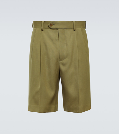 Shop Auralee Wool Gabardine Shorts In Green
