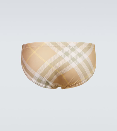 Shop Burberry Check Swim Briefs In Beige