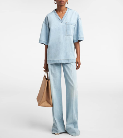 Bottega Veneta Blue Denim Cotton Blouse For Women | Designer Ss24 Collection In Blue