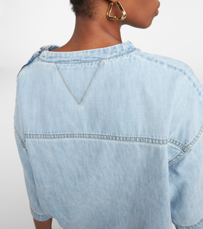 Bottega Veneta Blue Denim Cotton Blouse For Women | Designer Ss24 Collection In Blue