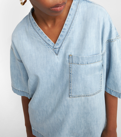 Bottega Veneta Blue Denim Cotton Blouse For Women | Designer Ss24 Collection In Blue