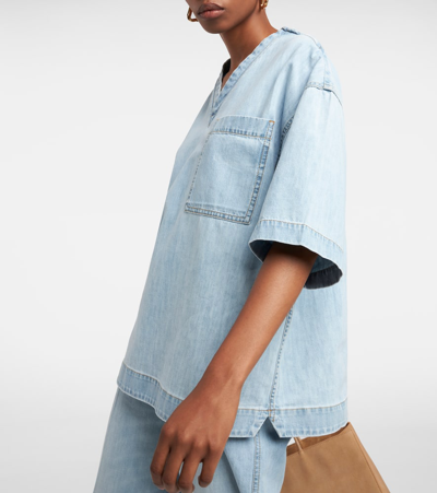 Bottega Veneta Blue Denim Cotton Blouse For Women | Designer Ss24 Collection In Blue