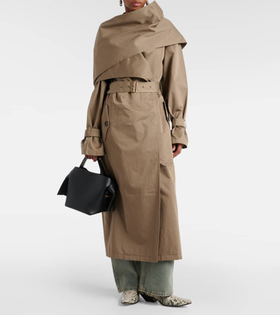 Shop Acne Studios Shawl-detail Twill Cotton Trench Coat In Brown