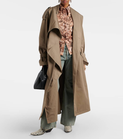 Shop Acne Studios Shawl-detail Twill Cotton Trench Coat In Brown