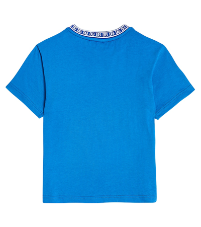 Shop Dolce & Gabbana Dg Embroidered Cotton Jersey T-shirt In Blue