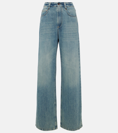 Shop Brunello Cucinelli High-rise Wide-leg Jeans In Blue