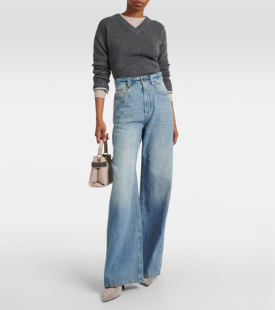 Shop Brunello Cucinelli High-rise Wide-leg Jeans In Blue