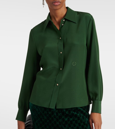 Shop Gucci Silk Crêpe De Chine Shirt In Green