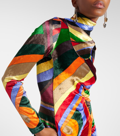 Pucci Printed Stretch-velvet Midi Dress In Multicoloured