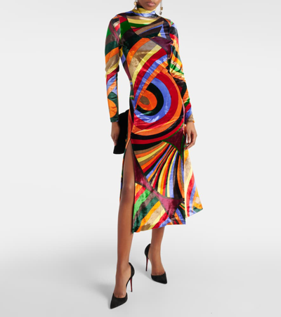 Pucci Printed Stretch-velvet Midi Dress In Multicoloured
