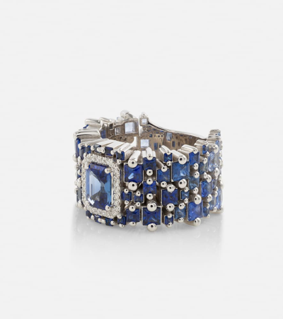 Shop Suzanne Kalan One Of A Kind 18kt White Gold Ring With Sapphires And Diamonds In Metallic
