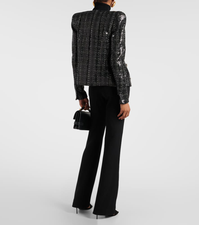 Shop Balmain Sequined Tweed Jacket In Black