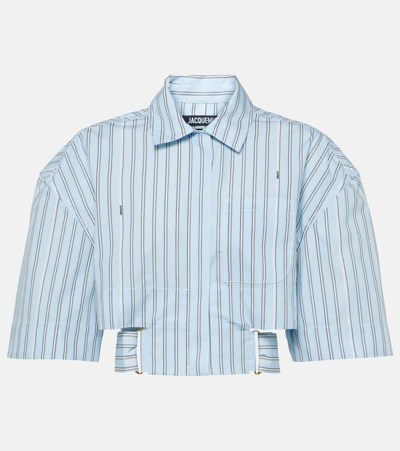 Shop Jacquemus La Chemise Courte Bari Striped Cotton Shirt In Blue