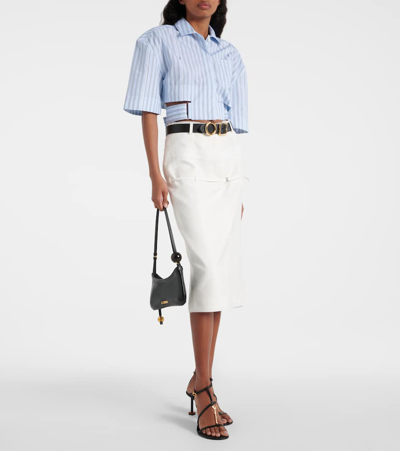 Jacquemus Bari Cropped Cutout Striped Cotton-poplin Shirt In Blue