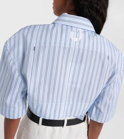 Jacquemus Bari Cropped Cutout Striped Cotton-poplin Shirt In Blue