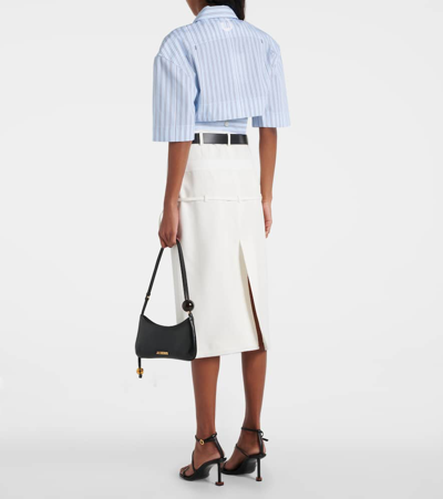 Jacquemus Bari Cropped Cutout Striped Cotton-poplin Shirt In Blue