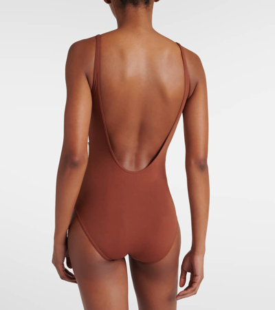 Shop Eres Damier Tie-detail Swimsuit In Brown