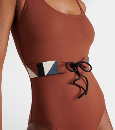 Shop Eres Damier Tie-detail Swimsuit In Brown