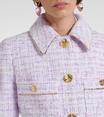 Shop Nina Ricci Cropped Cotton-blend Tweed Jacket In Purple